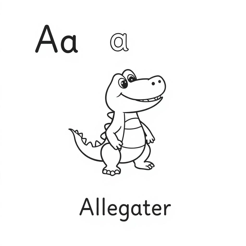 A is for Alligator colouring page from My A to Z Animals