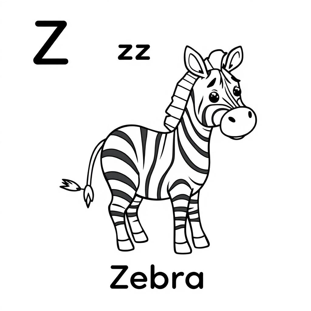 Z is for Zebra colouring page from My A to Z Animals
