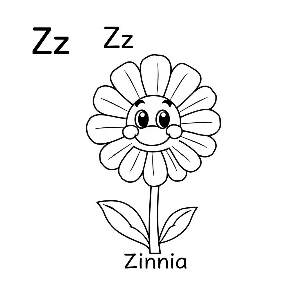 Z is for Zinnia colouring page from My A to Z Flowers
